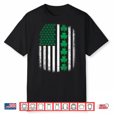 Us American Flag With Clover Shamrocks For St Patricks Day Shirt