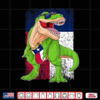 Design Texas Independence Day T Rex Dinosaur Texan Flag Boys Kids Shirt