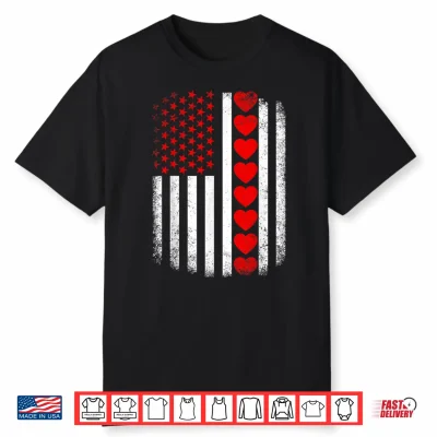 Vintage Valentines Day American Flag Hearts Mens Boys Kids Shirt
