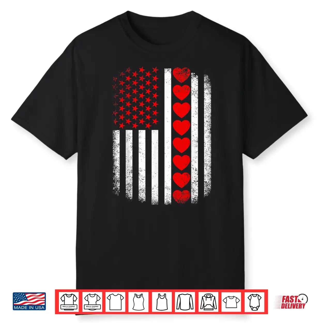 Vintage Valentines Day American Flag Hearts Mens Boys Kids Shirt Vintage Valentines Day American Flag Hearts Mens Boys Kids Shirt