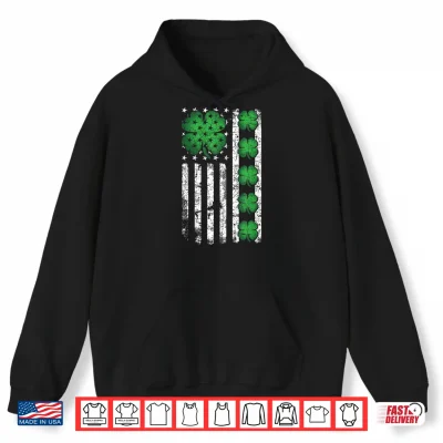Hoodie Vintage US American Flag Shamrocks for St Patricks Day 2026 Shirt
