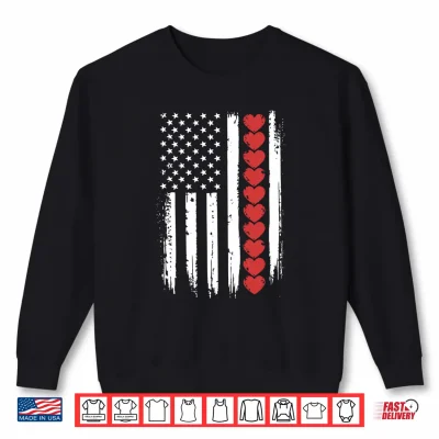 Sweatshirt Boy American Flag Heart Valentines Day Patriotic Distressed Shirt