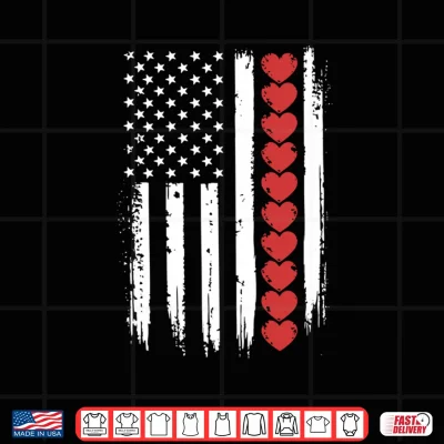 Design Boy American Flag Heart Valentines Day Patriotic Distressed Shirt