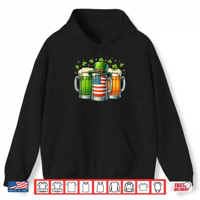 Hoodie Irish Beer Ireland USA Flag St Patricks Day Party Men Women Shirt