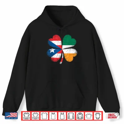 Hoodie Irish Puerto Rican Flag Shamrock Vintage St Patricks Day Shirt