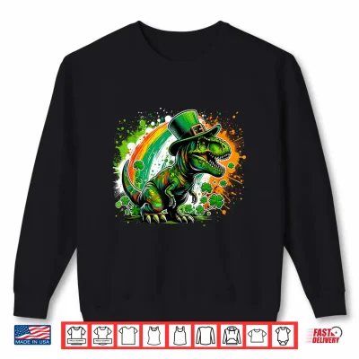 Sweatshirt St Patricks Day Dinosaur T Rex Leprechaun Hat Ireland Flag Shirt