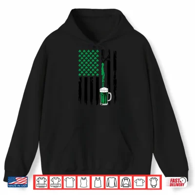 Hoodie St Patricks Day USA Flag American Shamrocks Beer Lover Shirt