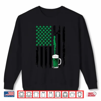 Sweatshirt St Patricks Day USA Flag American Shamrocks Beer Lover Shirt
