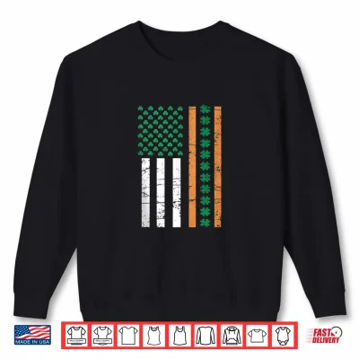 Sweatshirt St. Patricks Day Irish American Flag Shirt Shamrock Us Flag Shirt
