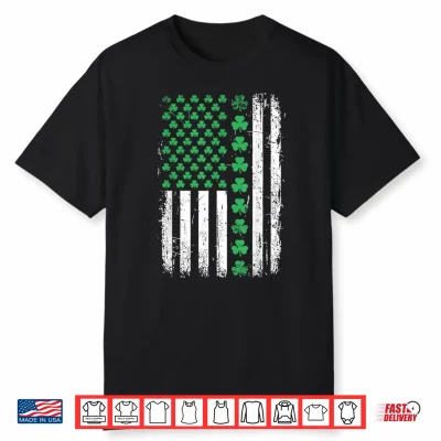 Us American Flag With Shamrocks Vintage St Patricks Day Shirt