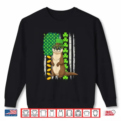Sweatshirt US Flag Shamrocks St. Patricks Day Otter Lover Kids Family Shirt
