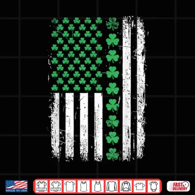 Design US American Flag with Shamrocks Vintage St Patricks Day Shirt