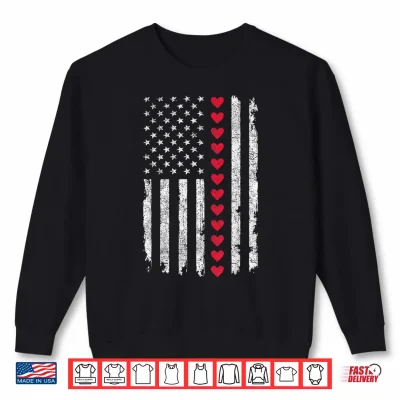 Sweatshirt Valentines Day US American Flag Red Hearts Patriotic Love Shirt