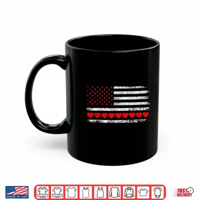 Mug Valentines Day Red Hearts US American Flag Patriotic Lover Shirt