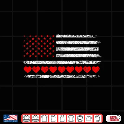 Design Valentines Day Red Hearts US American Flag Patriotic Lover Shirt