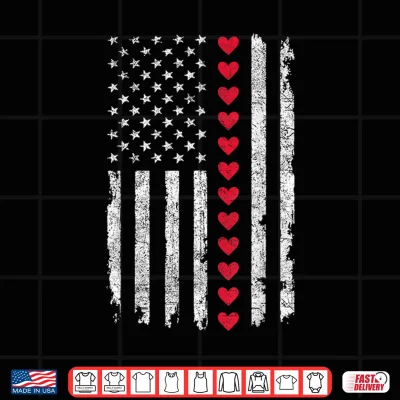 Design Valentines Day US American Flag Red Hearts Patriotic Love Shirt