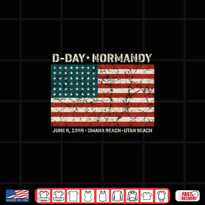 Design D Day Normandy Omaha Utah Beaches 48 Star American Flag Aged Shirt