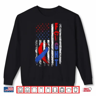 Sweatshirt Fight CHD Awareness Day Red Blue Ribbon USA American Flag Shirt
