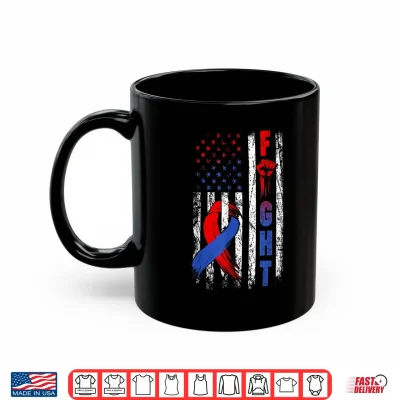 Mug Fight CHD Awareness Day Red Blue Ribbon USA American Flag Shirt