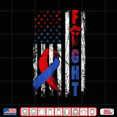 Design Fight CHD Awareness Day Red Blue Ribbon USA American Flag Shirt