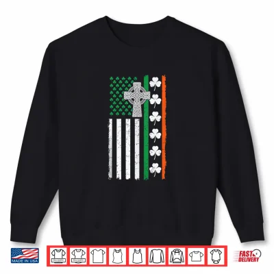 Sweatshirt Irish American Celtic Cross St Patricks Day US Ireland Flag Shirt