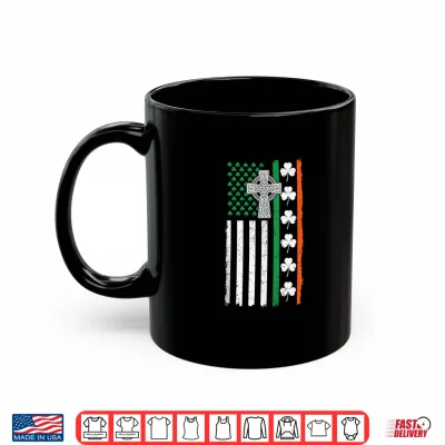 Mug Irish American Celtic Cross St Patricks Day US Ireland Flag Shirt