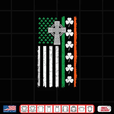 Design Irish American Celtic Cross St Patricks Day US Ireland Flag Shirt