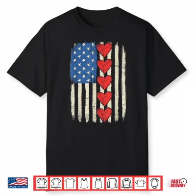Retro Usa Flag Hearts Valentines Day For Men Women Kids Shirt