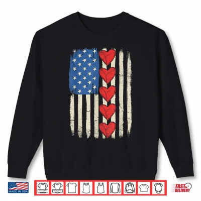 Sweatshirt Retro USA Flag Hearts Valentines Day for Men Women Kids Shirt
