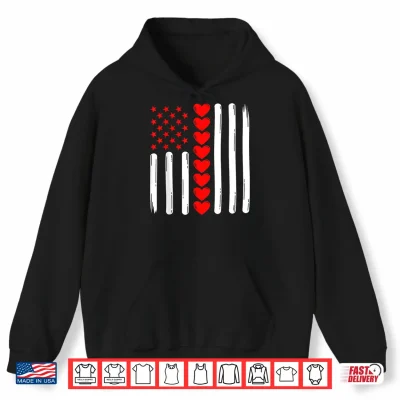 Hoodie Retro Vintage USA Flag Valentines Day for Men Women Kids Shirt