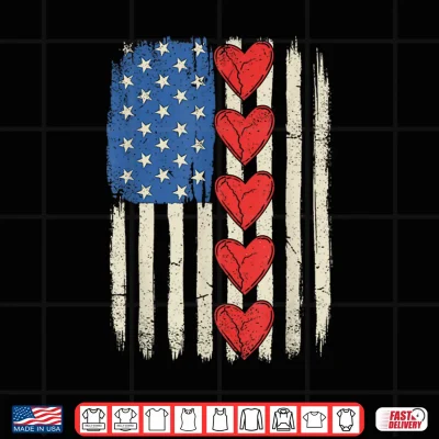 Design Retro USA Flag Hearts Valentines Day for Men Women Kids Shirt
