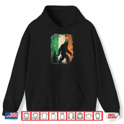 Hoodie St Patricks Day Bigfoot Sasquatch Shamrock Irish Flag Shirt