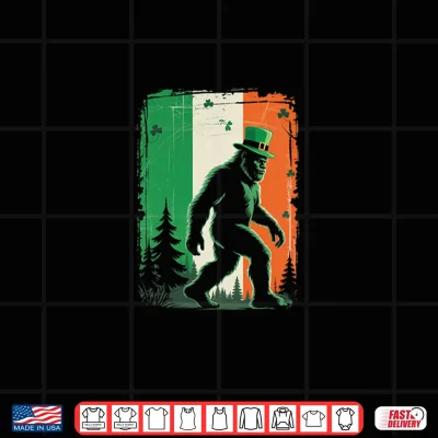 Design St Patricks Day Bigfoot Sasquatch Shamrock Irish Flag Gifts Shirt