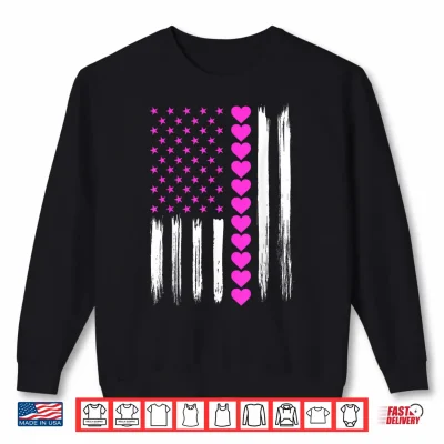 Sweatshirt Valentines Day Pink Hearts US American Flag Patriotic Lover Shirt