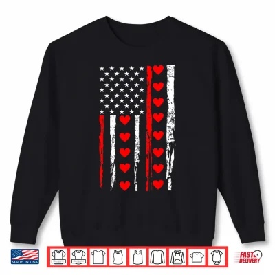 Sweatshirt Valentines Day USA American Flag Hearts Shirt