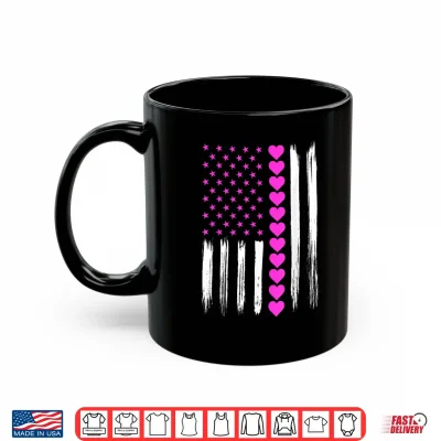 Mug Valentines Day Pink Hearts US American Flag Patriotic Lover Shirt