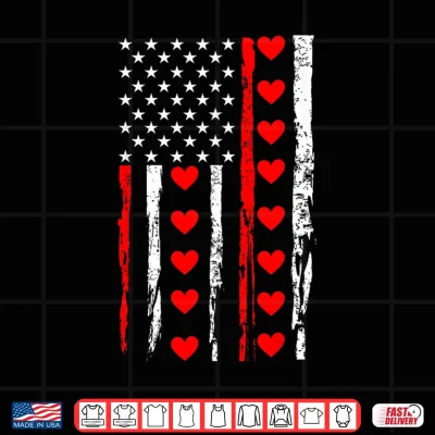 Design Valentines Day USA American Flag Hearts Shirt