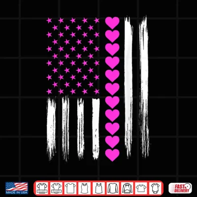 Design Valentines Day Pink Hearts US American Flag Patriotic Lover Shirt