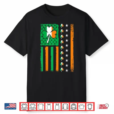 Vintage St Patricks Day American Usa Flag Shamrock Irish Shirt