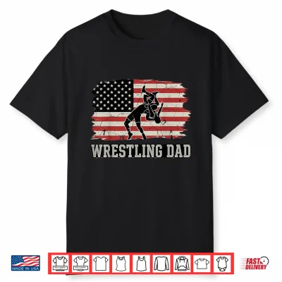 Wrestling Dad Us Flag Fathers Day Funny Retro Wrestling Fans Shirt