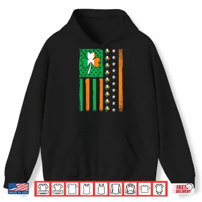 Hoodie Vintage St Patricks Day American USA Flag Shamrock Irish Shirt