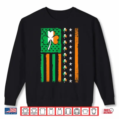Sweatshirt Vintage St Patricks Day American USA Flag Shamrock Irish Shirt