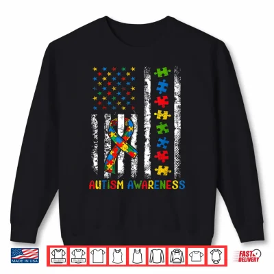 Sweatshirt World Autism Awareness Day Puzzle USA Flag Men Women Kid Shirt
