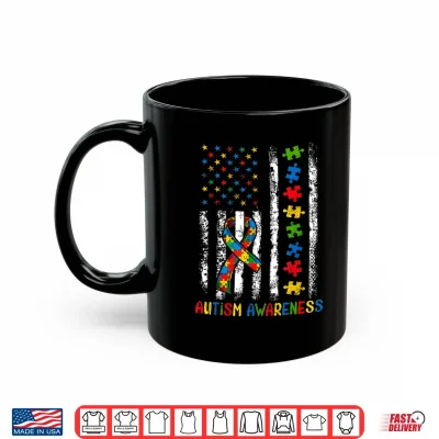 Mug World Autism Awareness Day Puzzle USA Flag Men Women Kid Shirt