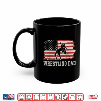Mug Wrestling Dad US Flag Fathers Day Funny Retro Wrestling Fans Shirt