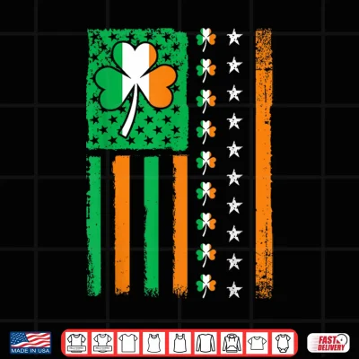Design Vintage St Patricks Day American USA Flag Shamrock Irish Shirt