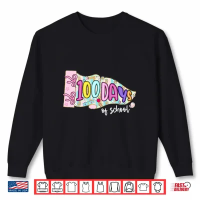 Sweatshirt 100 Days of School Preppy 100th Day of School Pennant Flag Shirt