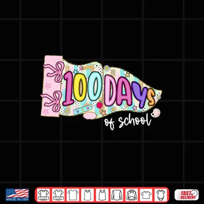 Design 100 Days of School Preppy 100th Day of School Pennant Flag Shirt