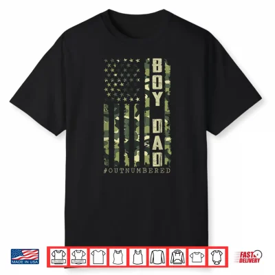 Dad Of Boy Outnumbered Camo Us Flag Fathers Day Military Dad Shirt