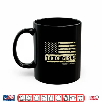 Mug Dad of Girls Outnumbered US Flag Fathers Day Daughter Dad Shirt